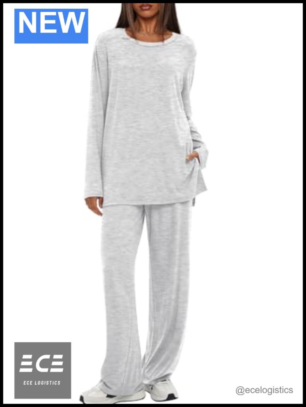 Women's 2 Piece Lounge Set Oversized Long Sleeve Top Wide Leg Pants